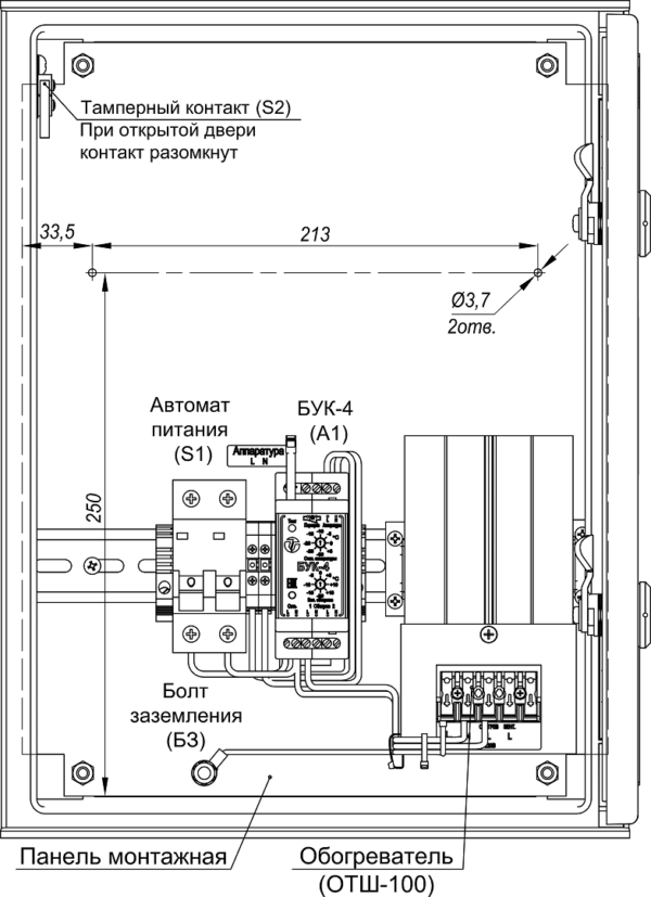 Устройство термошкафа ТШП-6 (дверь открыта на 90°)