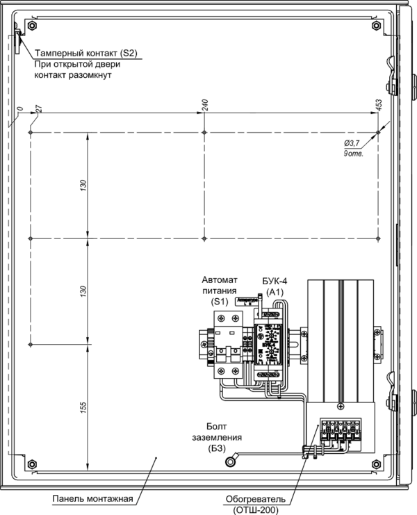 Устройство термошкафа ТШП-1 (дверь открыта на 90°)