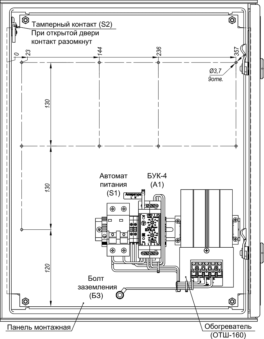 Устройство термошкафа ТШП-3 (дверь открыта на 90°)