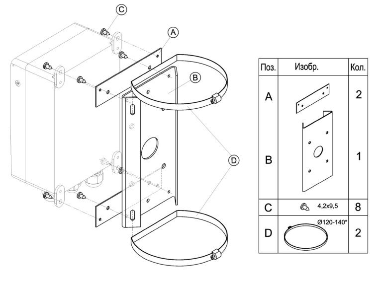 Установка коробок монтажных КМ-1, КМ-2, КМ-3, блоков питания БПУ-2 на круглые или квадратные опоры